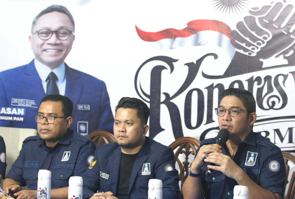 Kongres VII Barisan Muda (BM) PAN memggelar konferensi pers terkait persiapan Kongres VII di Anyer (Ashar/SinPo.id)