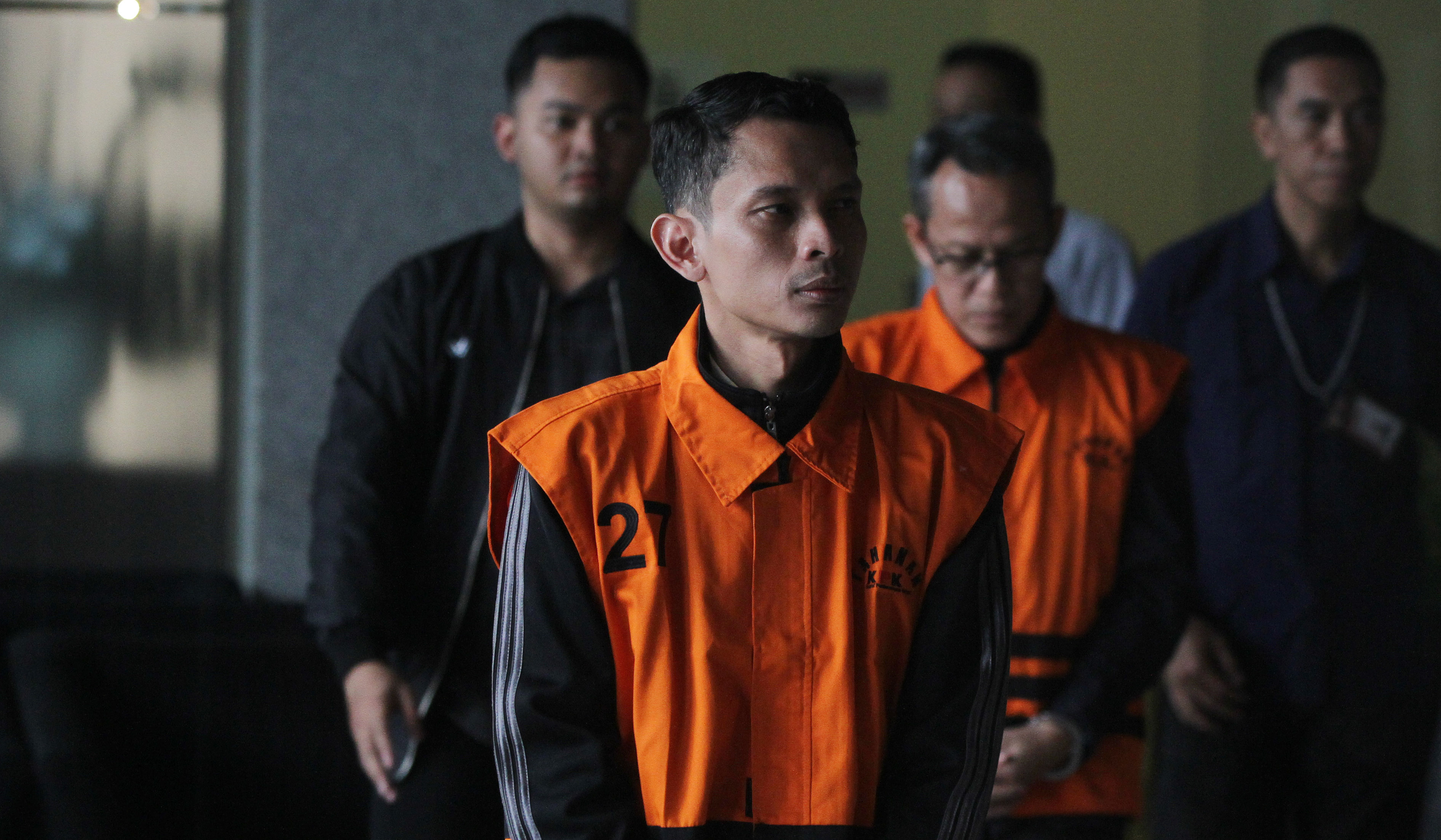 Tersangka pemerasan TKA di Kemnaker. (Agus Priatna/SinPo.id)