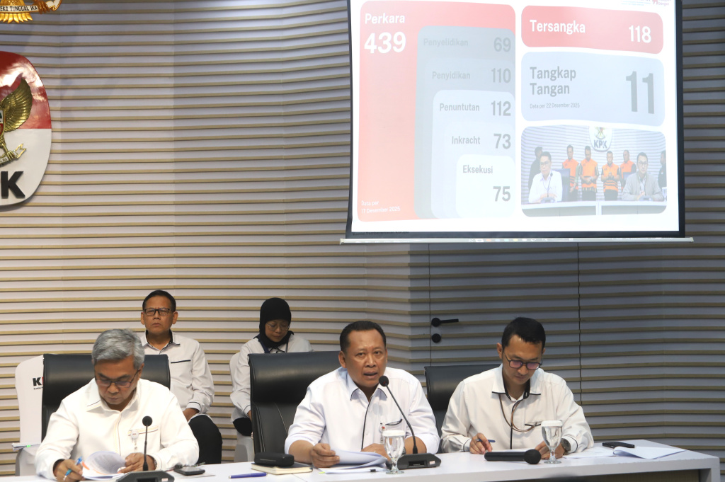 KPK gelar konferensi pers kinerja sepanjang 2025 telah melakukan 11 OTT dan Menetapkan 118 tersangka Korupsi (Ashar/SinPo.id)