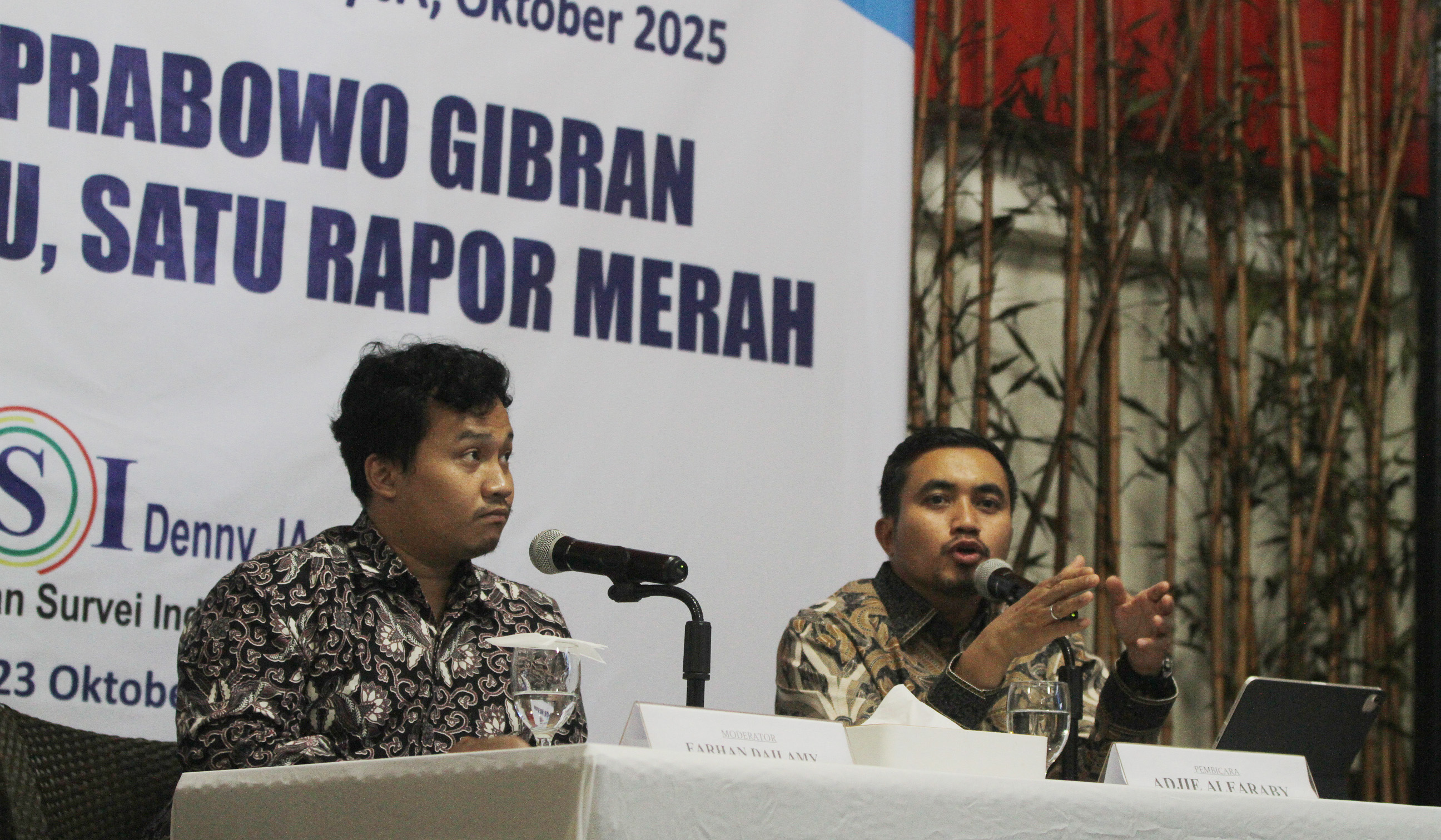 Paparan hasil survei LSI Denny JA. (Agus Priatna/SinPo.id)