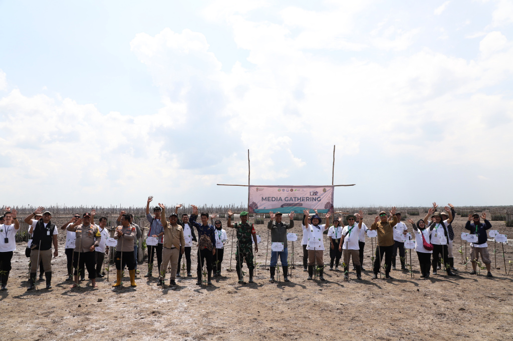 M4CR (Mangroves For Coastal Resilience) menanam mangrove dan rehabilitasi mangrove di Desa Kualat Selat (Ashar/SinPo.id)