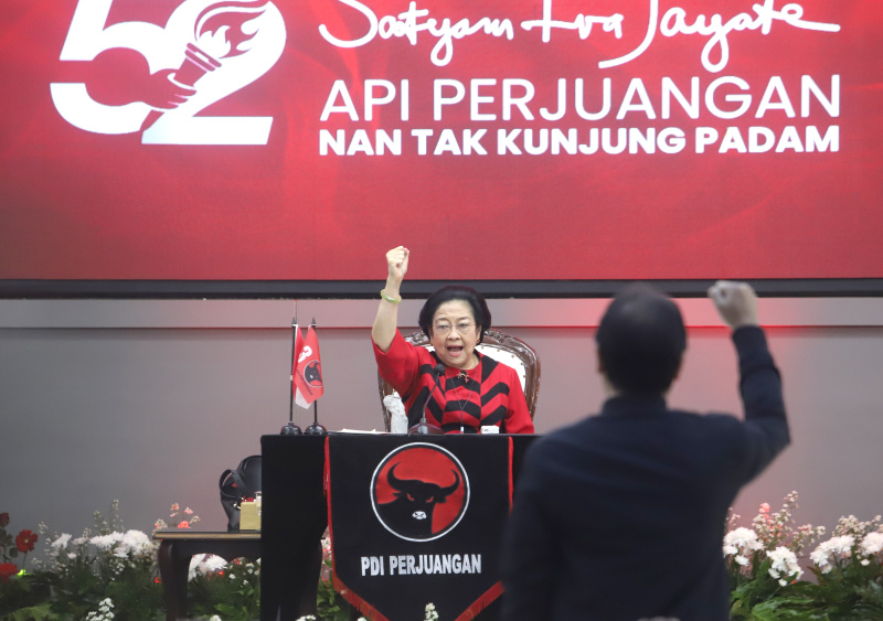 Ketua Umum PDIP Megawati Soekarnoputri menghadiri HUT ke-52 PDIP yang bertema