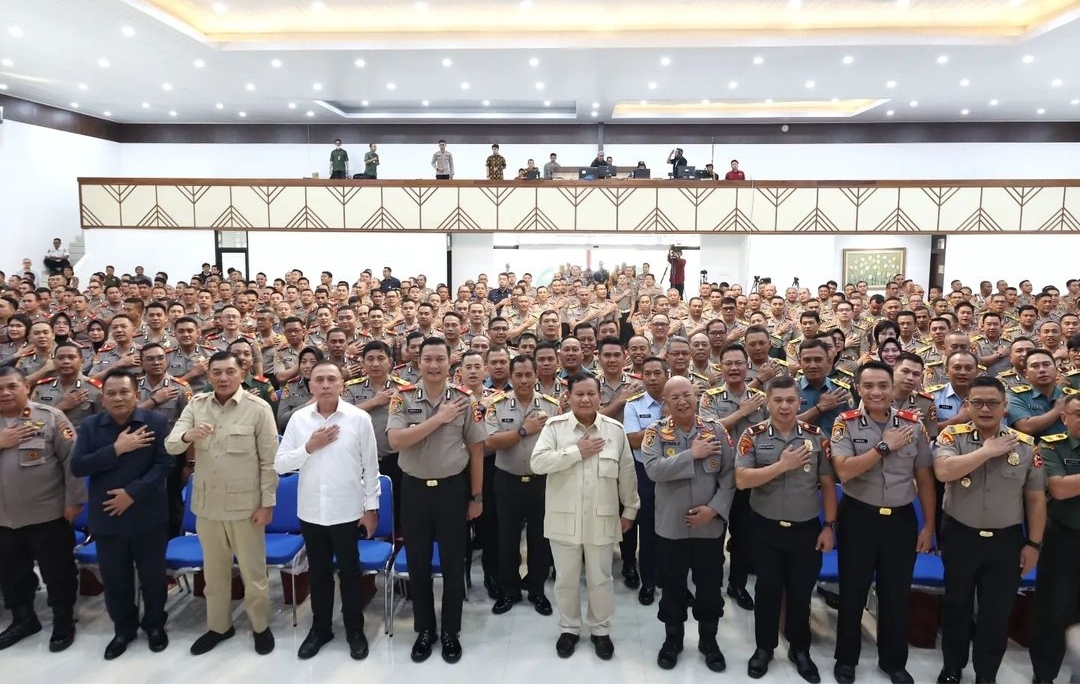 Menhan Prabowo Subianto berkunjung di Sespim Lemdiklat Polri Bandung menjadi narasumber Dialog Kebangsaan (Ashar/Foto:Tim Prabowo/Sinpo.id)