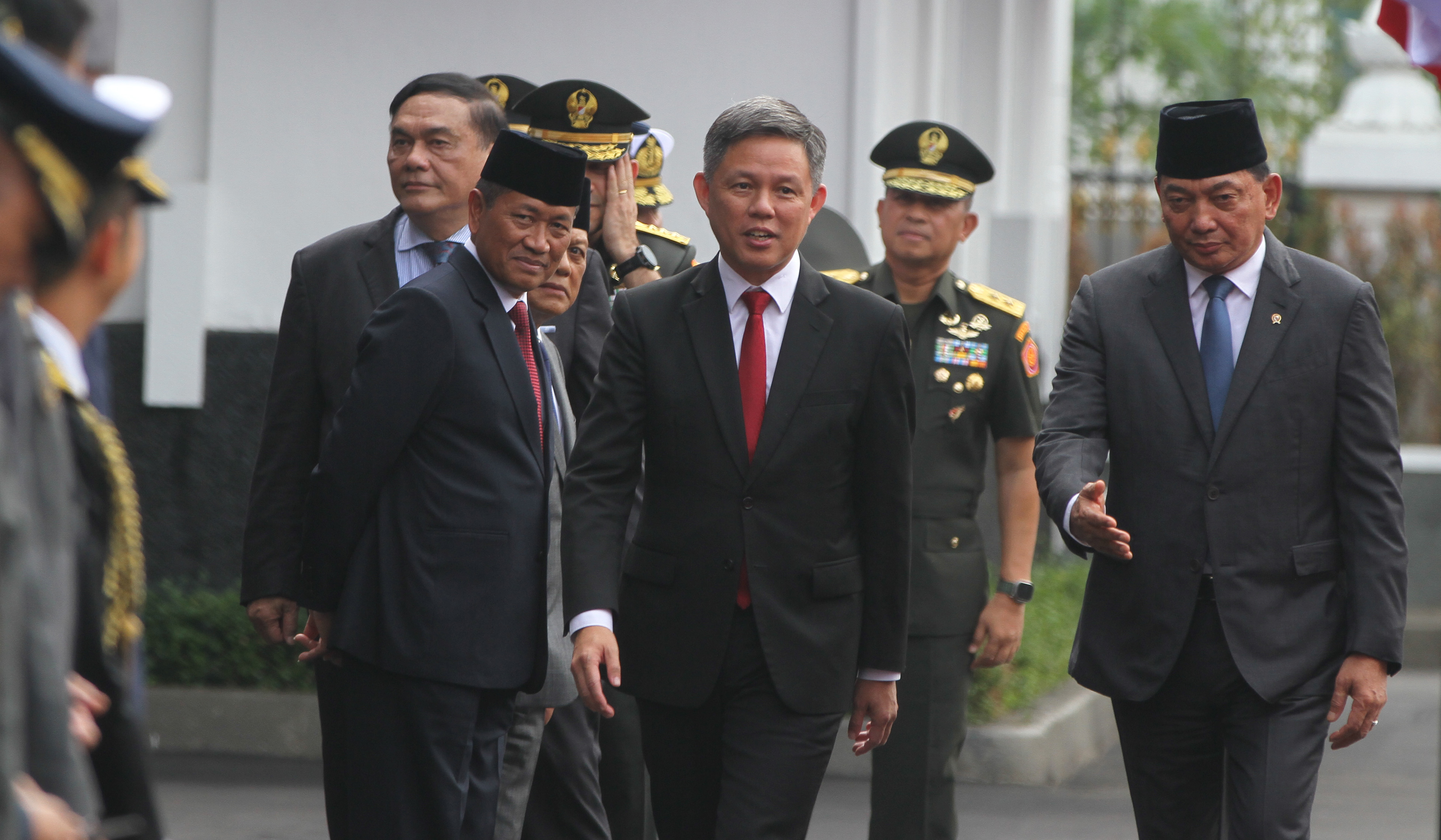 Menhan RI, saat menerima Menhan Singapura. (Agus Priatna/SinPo.id)