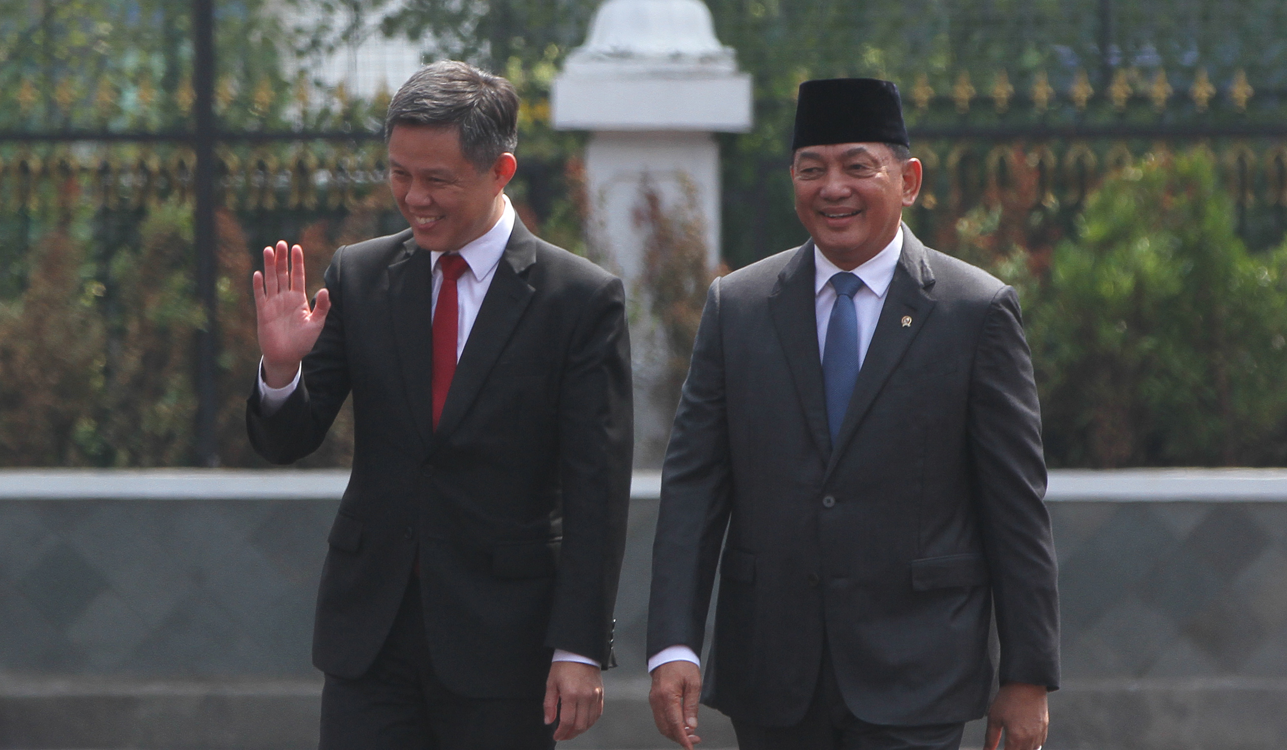 Menhan RI, saat menerima Menhan Singapura. (Agus Priatna/SinPo.id)