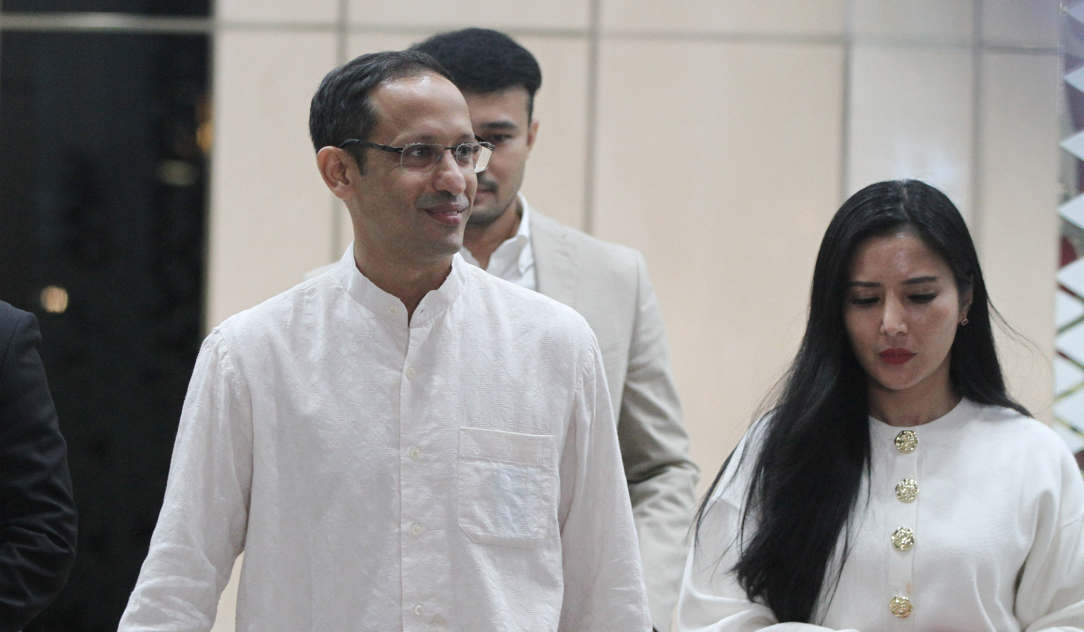 Nadiem usai menjalani pemeriksaan Kejaksaan Agung. (Agus Priatna/SinPo.id)