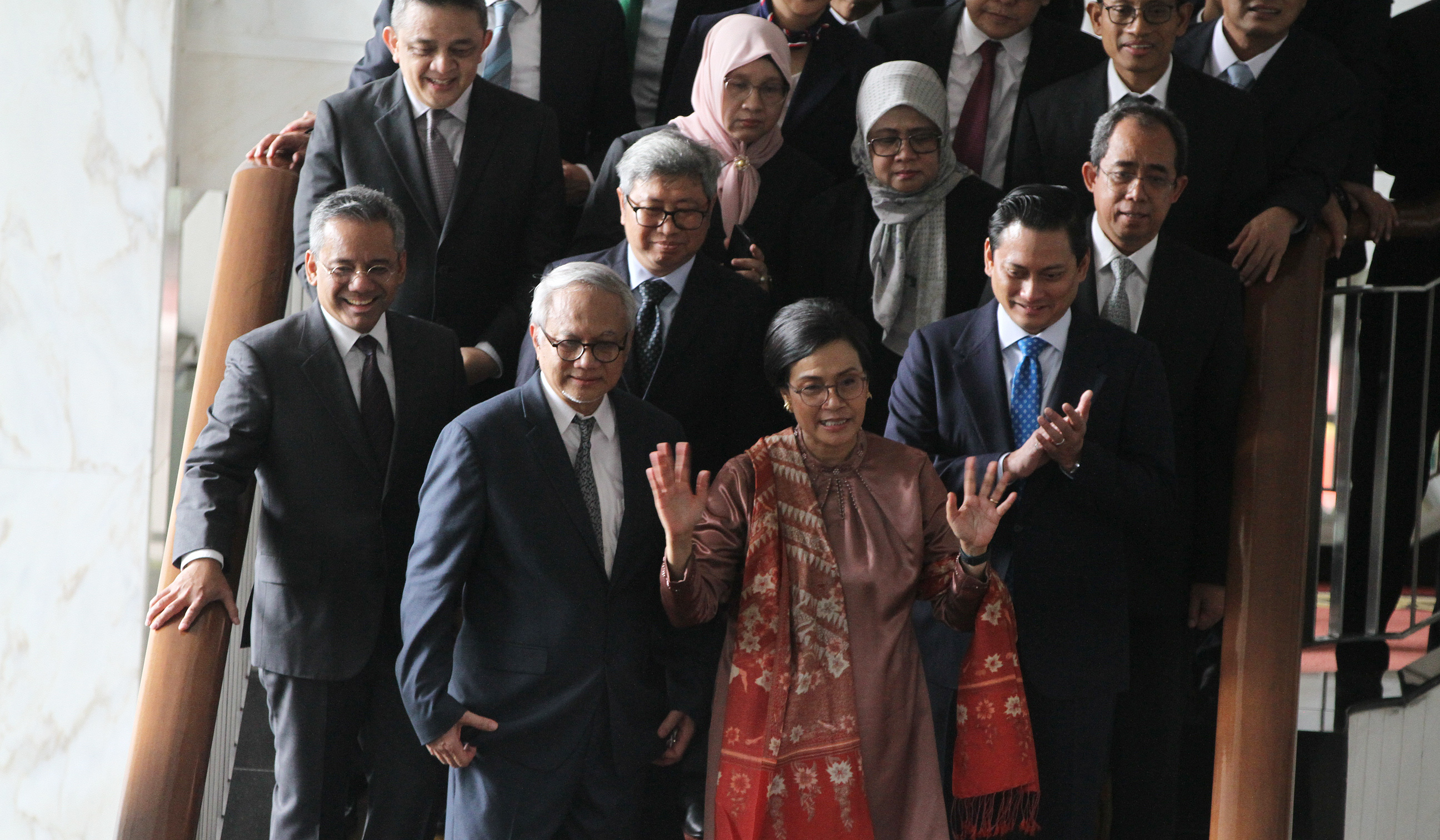Pelepasan Sri Mulyani Indrawati oleh pegawai Kemenkeu. (Agus Priatna/SinPo.id)