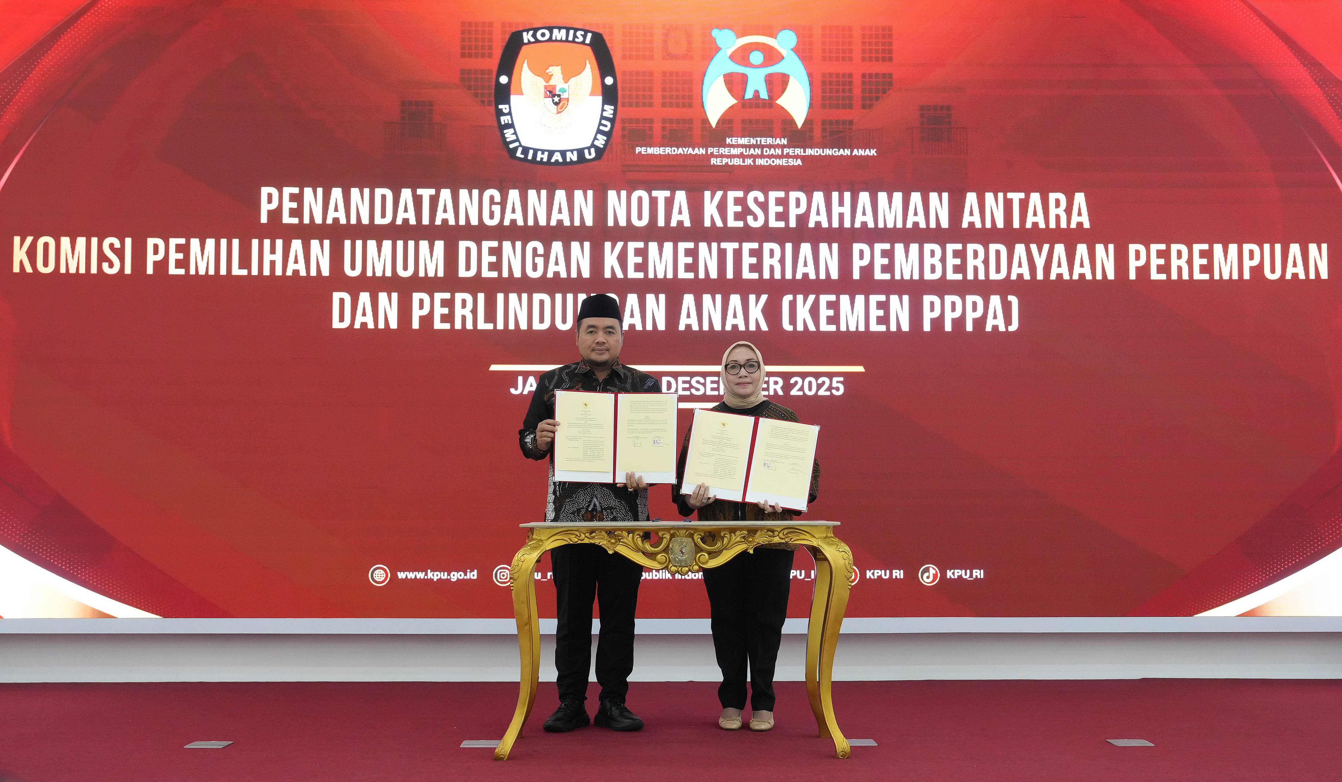 MoU KPU RI - Kemen PPPA. (Agus Priatna/SinPo.id)