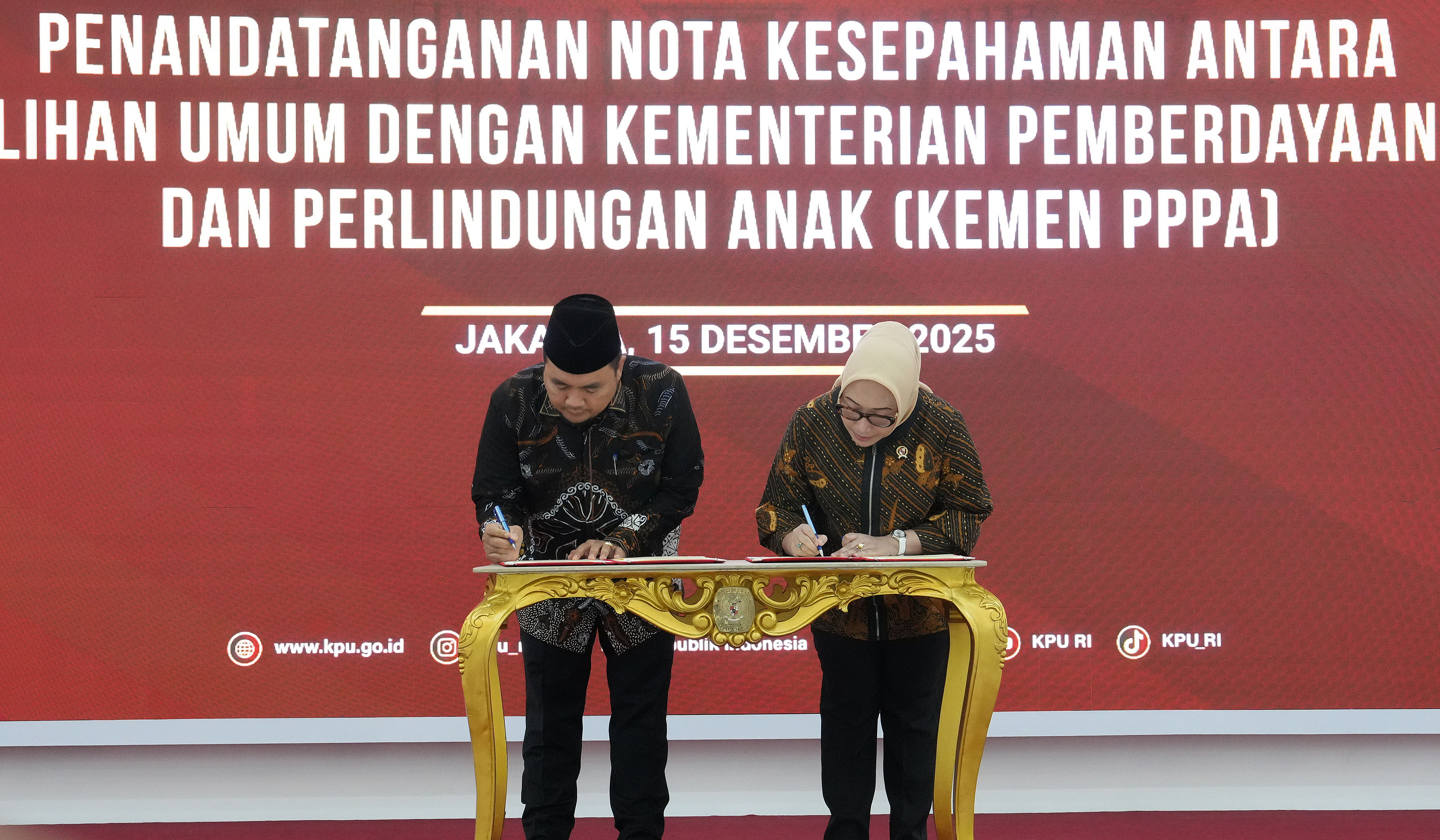 MoU KPU RI - Kemen PPPA. (Agus Priatna/SinPo.id)