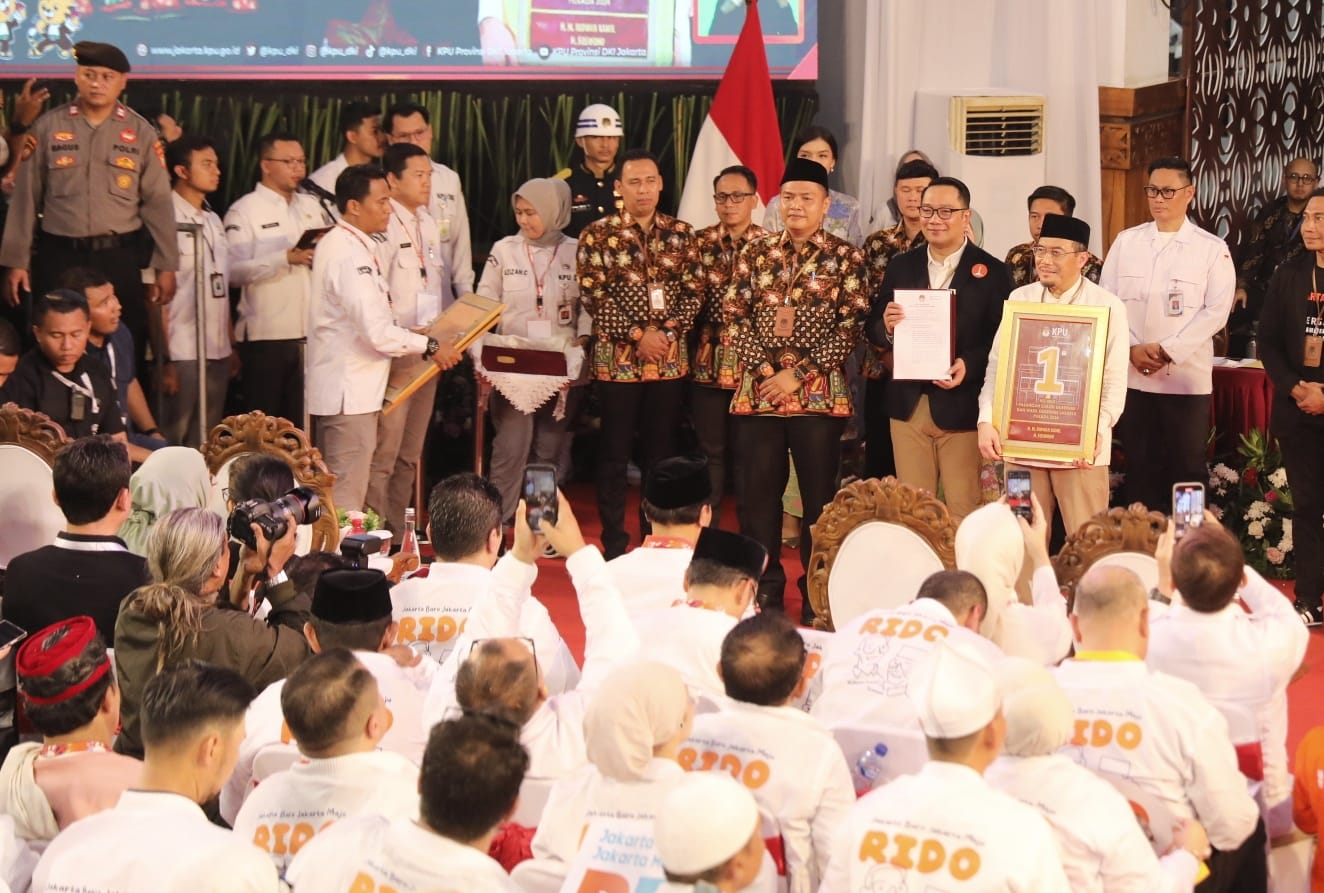 Pasangan Cagub-Cawagub RIDO mendapatkan nomor urut 01 di KPUD Jakarta (Ashar/SinPo.id)