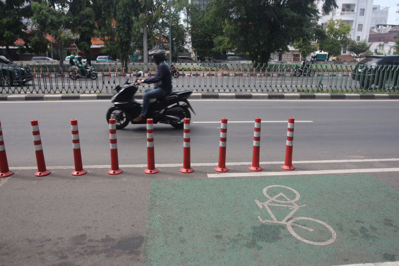 Dishub Jakarta akan menambah jalur sepeda sepanjang 3,8 km dan juga jalur pejalan kaki (Ashar/SinPo.id)