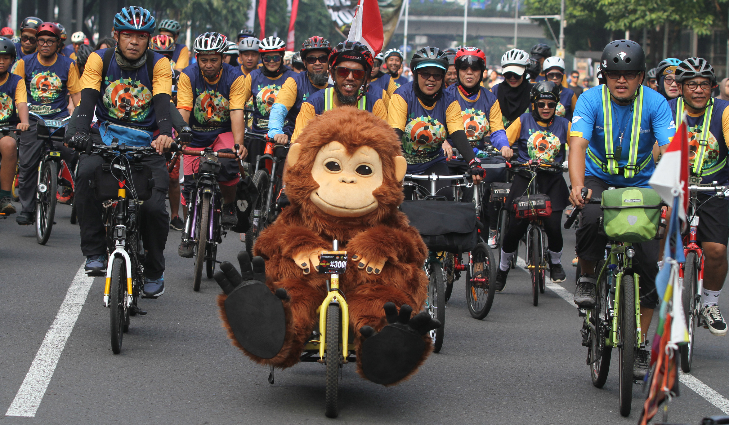 Aksi hari orangutan sedunia di Jakarta. (Agus Priatna/SinPo.id)