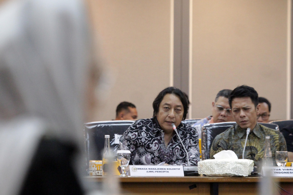 Wakil Ketua DPR Prof Sufmi Dasco Ahmad dan Komisi XIII gelar rapat membahas mengenai royalti hak cipta (Ashar/SinPo.id)