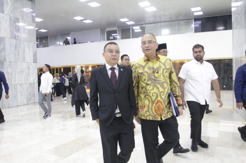 Pimpinan DPR RI Prof Sufmi Dasco Ahmad menerima tamu kehormatan Dubes India Sandeep Chakravorty membahas kerja sama Program Makan Bergizi Gratis dan Investasi (Ashar/SinPo.id)