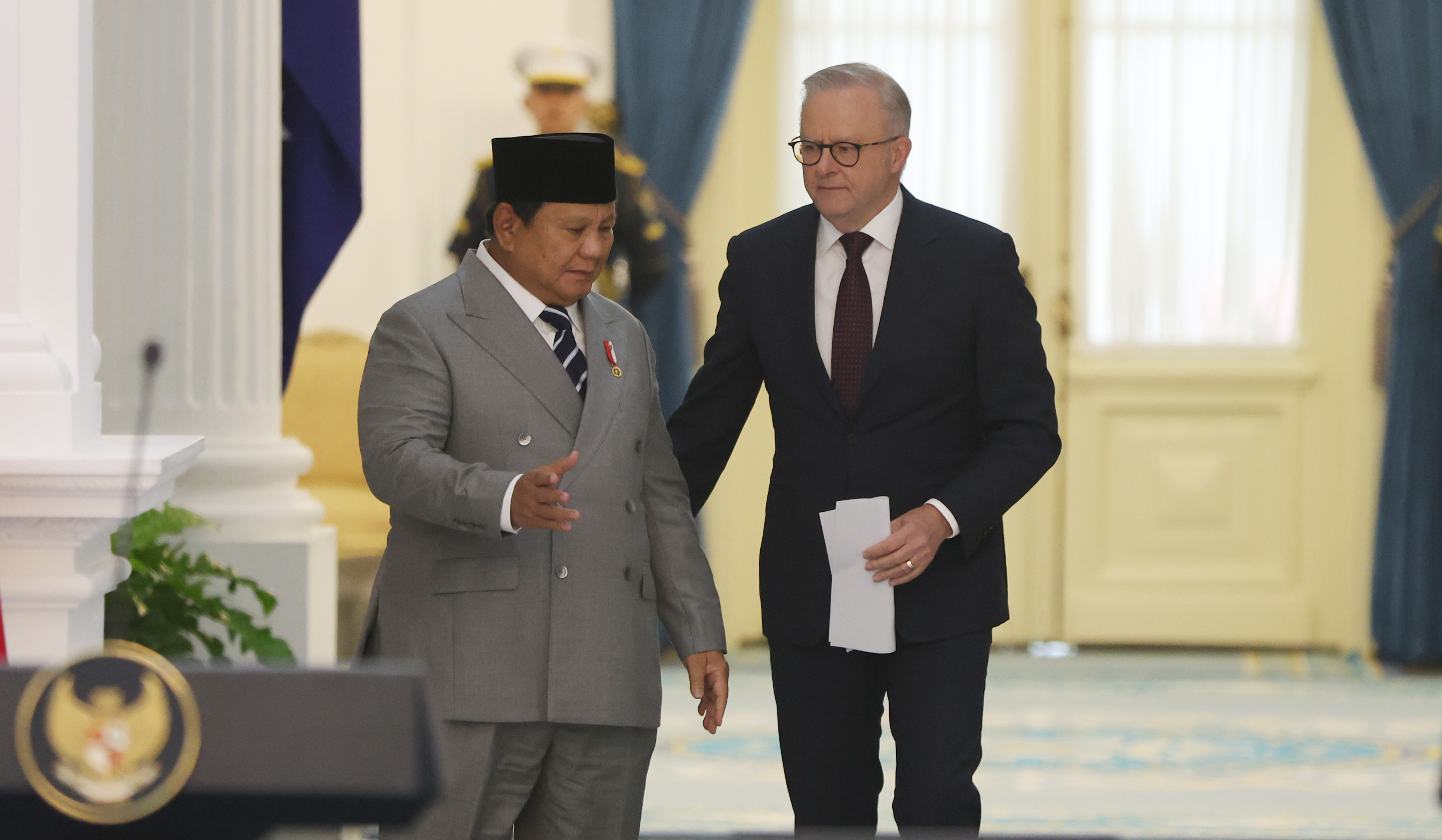 Prabowo terima kunjungan PM Australia. (Agus Priatna/SinPo.id)