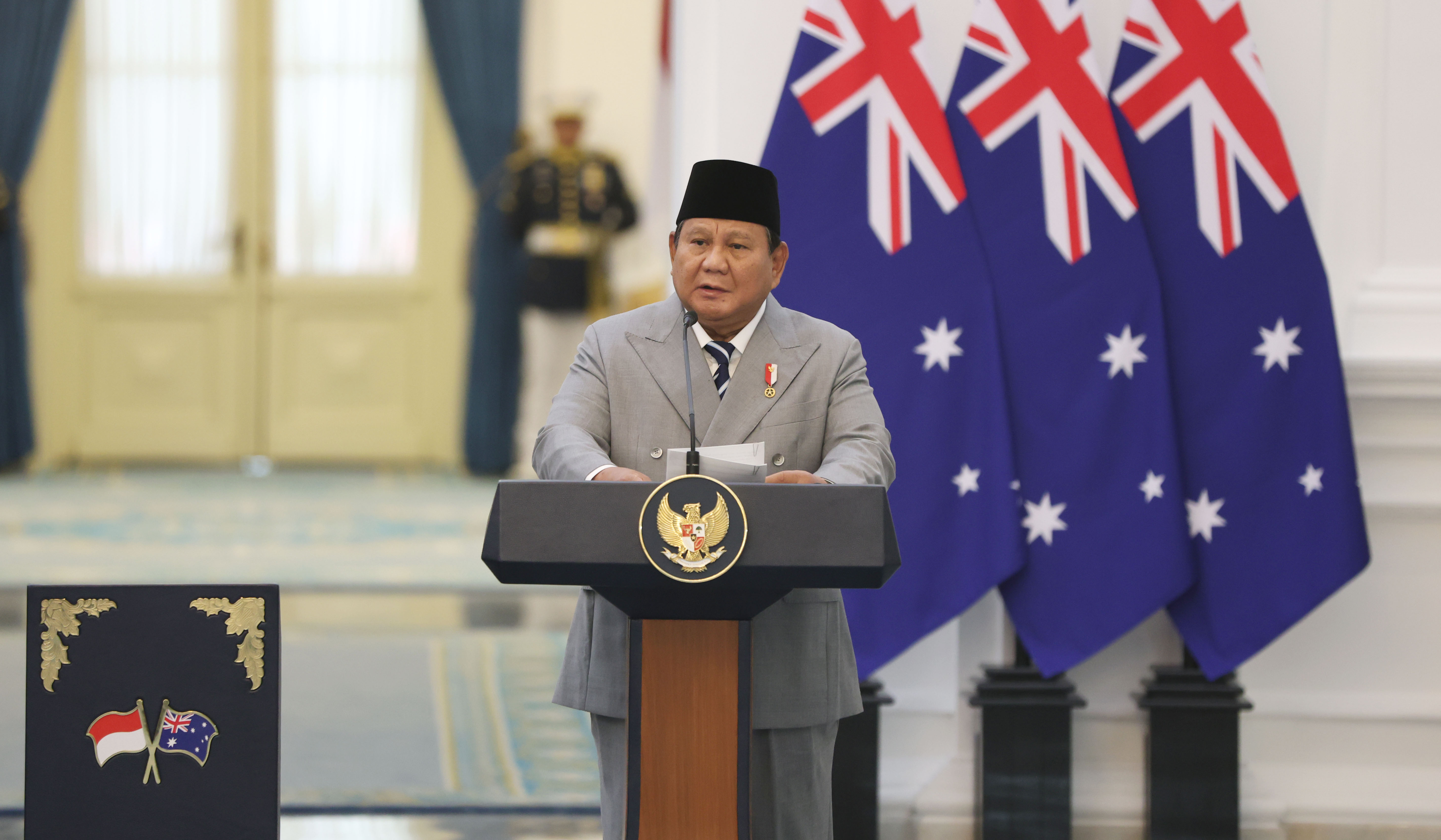 Prabowo terima kunjungan PM Australia. (Agus Priatna/SinPo.id)