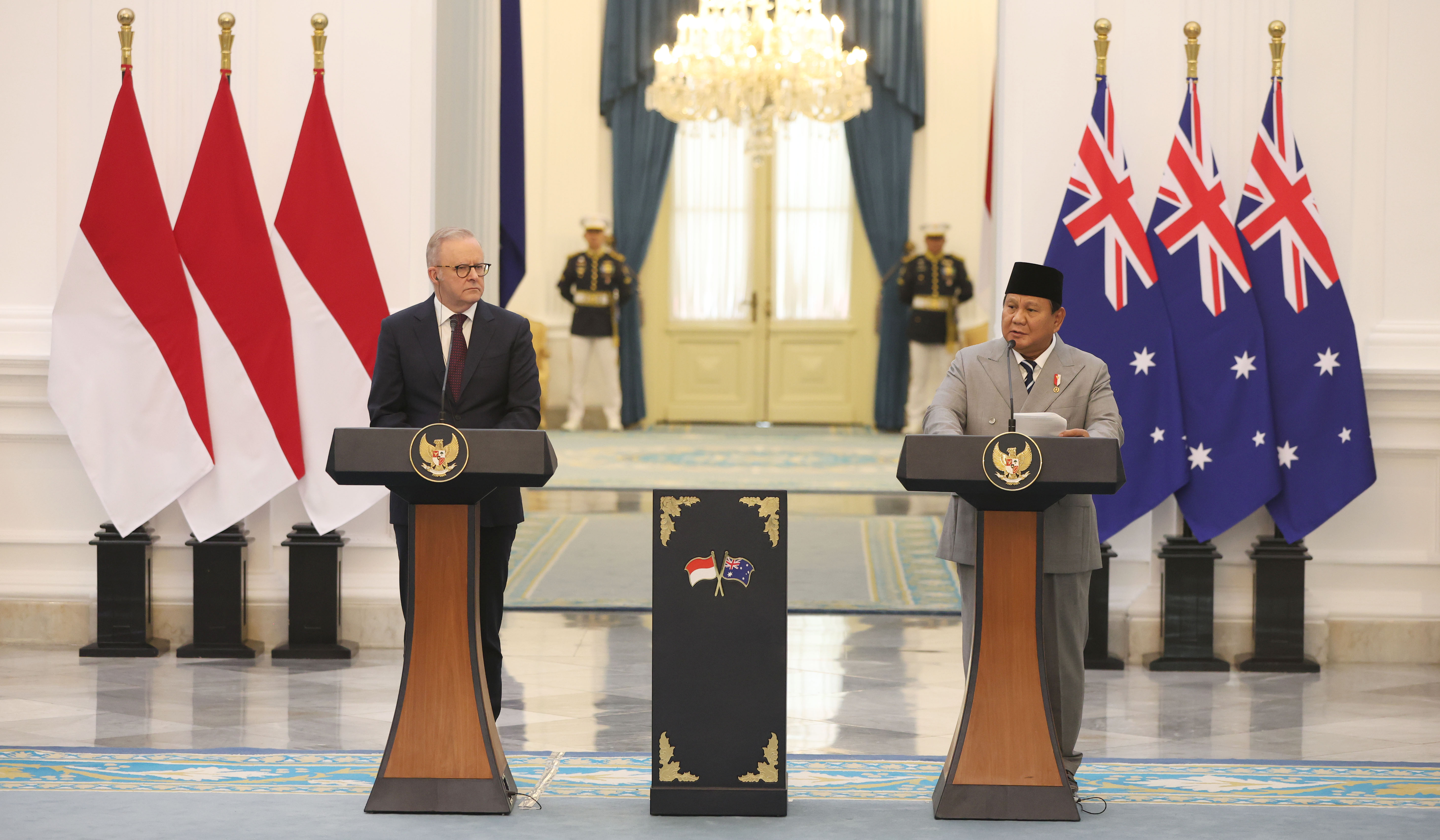 Prabowo terima kunjungan PM Australia. (Agus Priatna/SinPo.id)