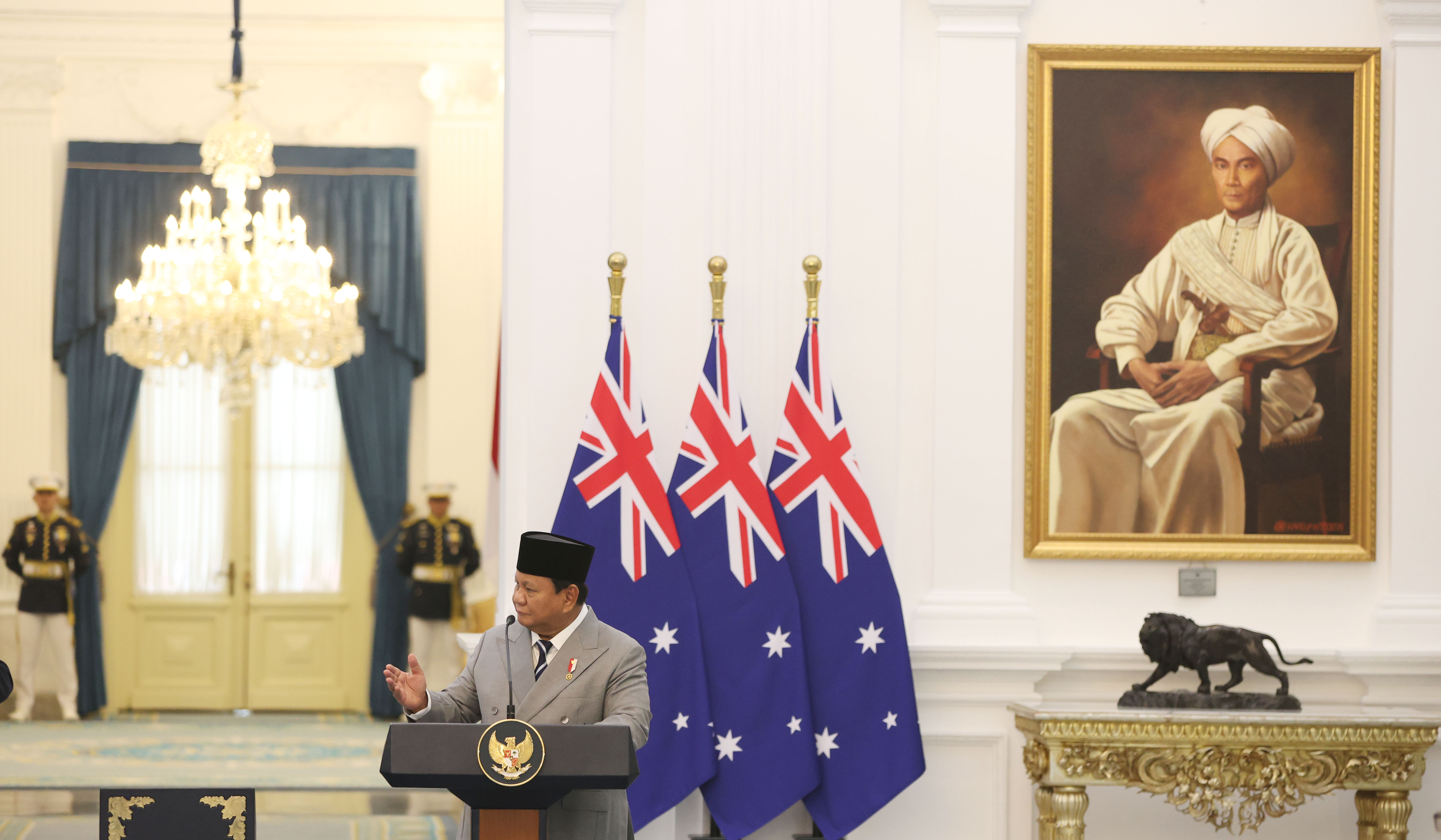 Prabowo terima kunjungan PM Australia. (Agus Priatna/SinPo.id)