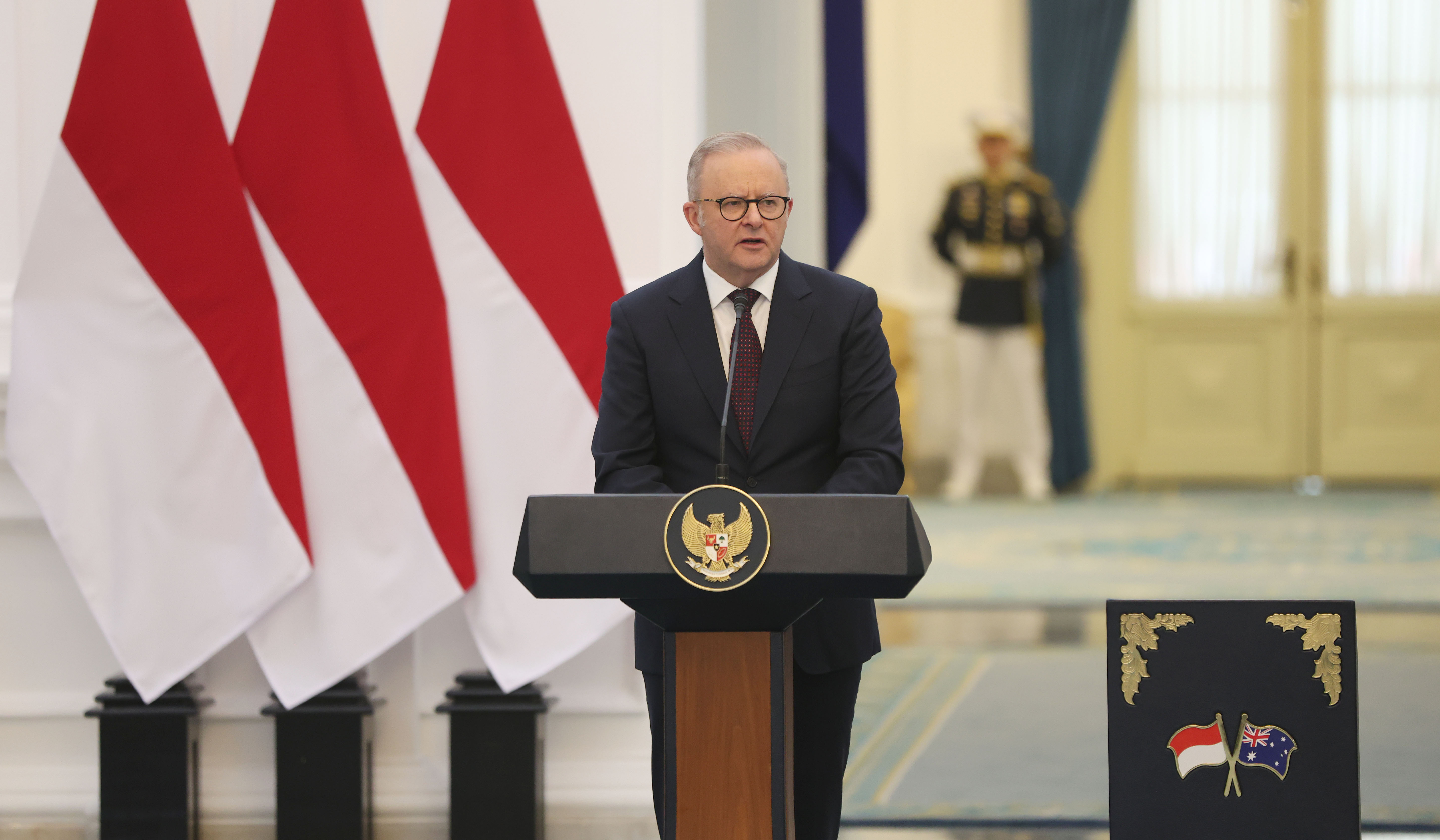 Prabowo terima kunjungan PM Australia. (Agus Priatna/SinPo.id)