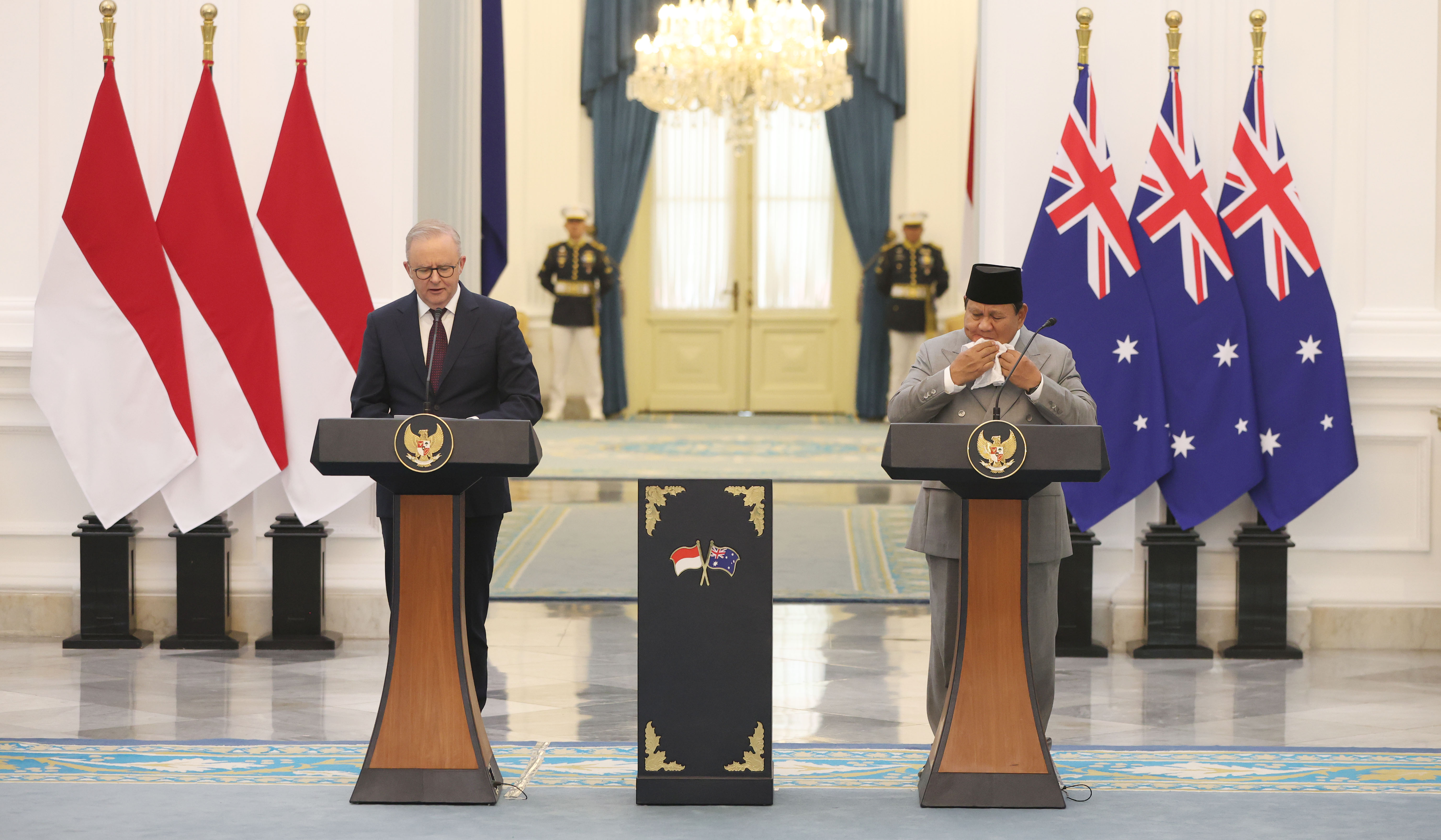 Prabowo terima kunjungan PM Australia. (Agus Priatna/SinPo.id)