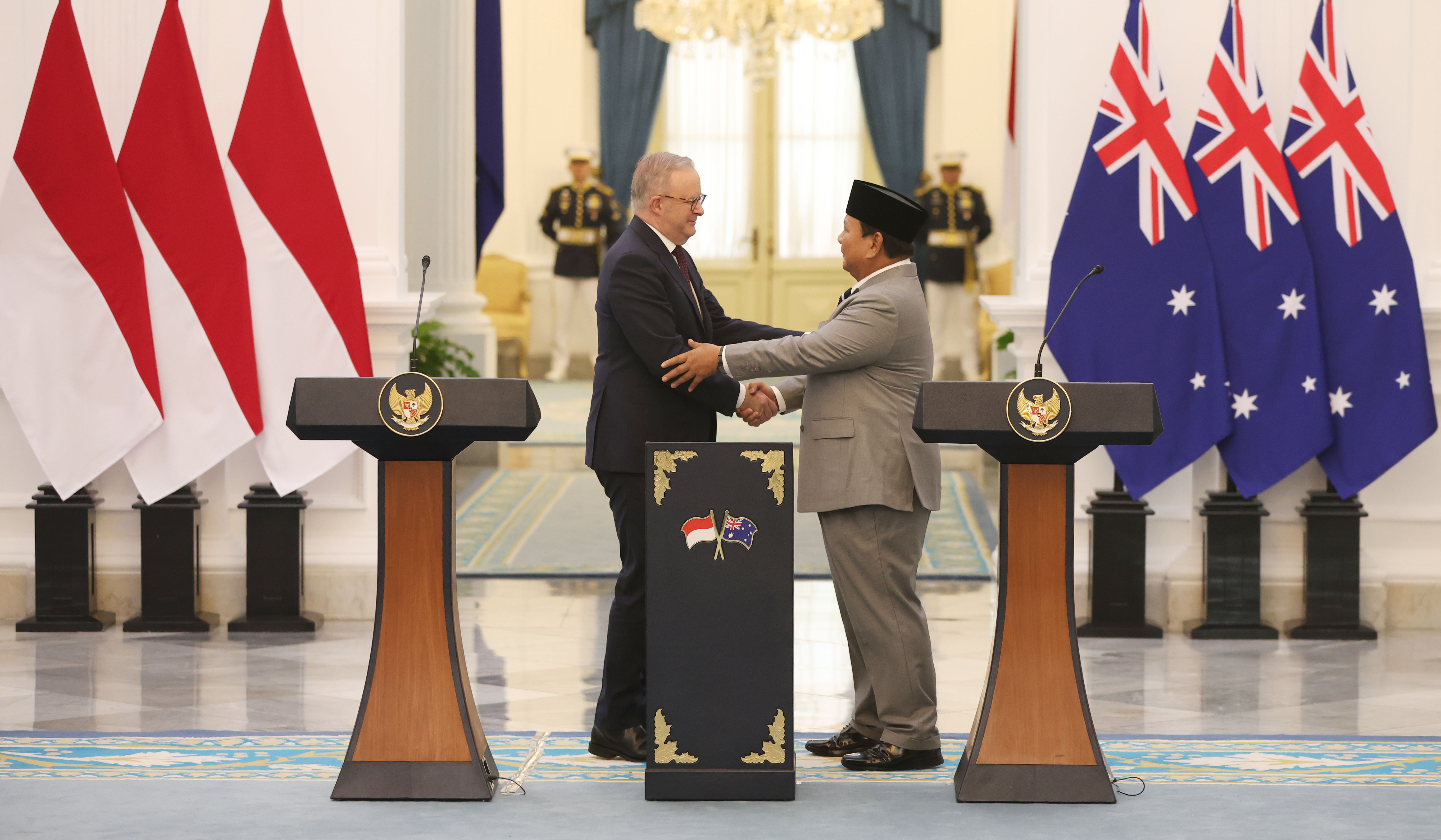 Prabowo terima kunjungan PM Australia. (Agus Priatna/SinPo.id)