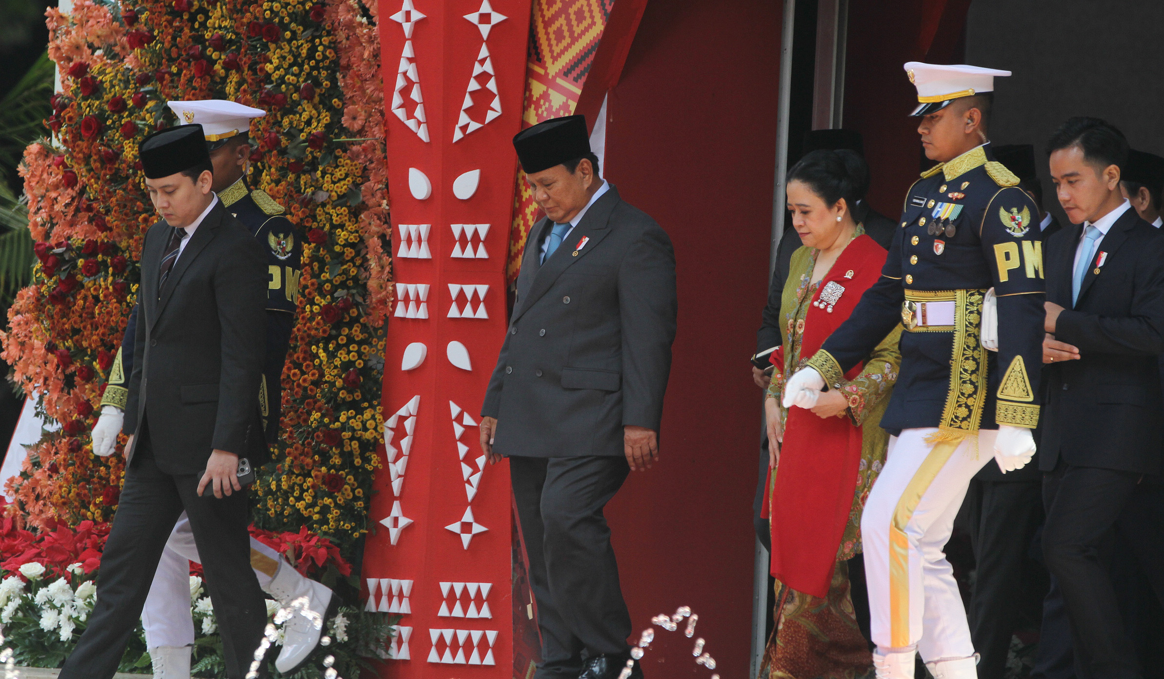 Prabowo usai mengikuti Sidang Tahunan MPR. (Agus Priatna/SinPo.id)