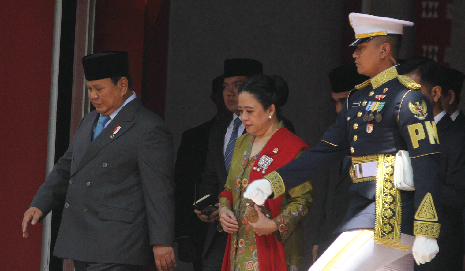 Prabowo usai mengikuti Sidang Tahunan MPR. (Agus Priatna/SinPo.id)