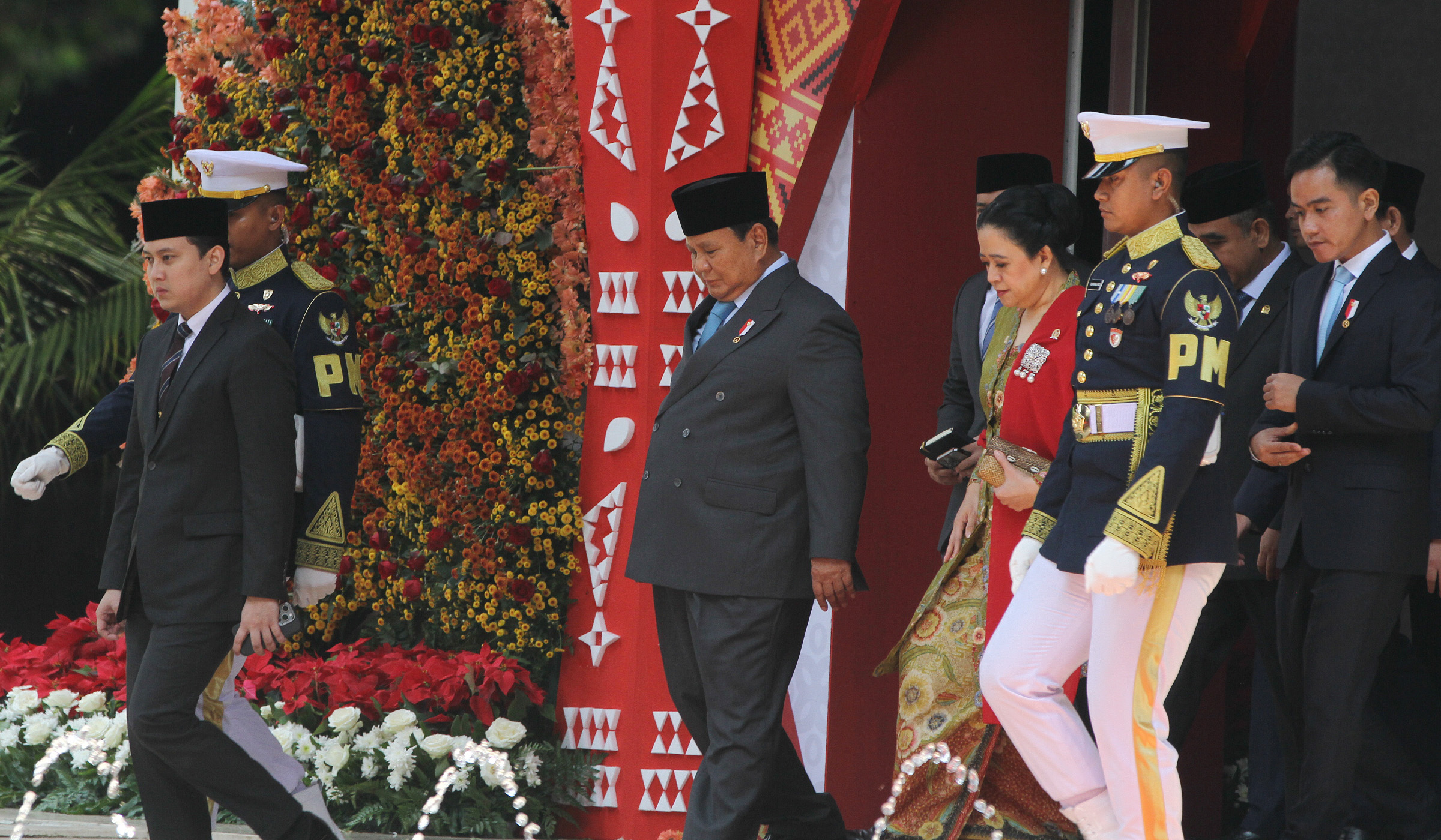 Prabowo usai mengikuti Sidang Tahunan MPR. (Agus Priatna/SinPo.id)