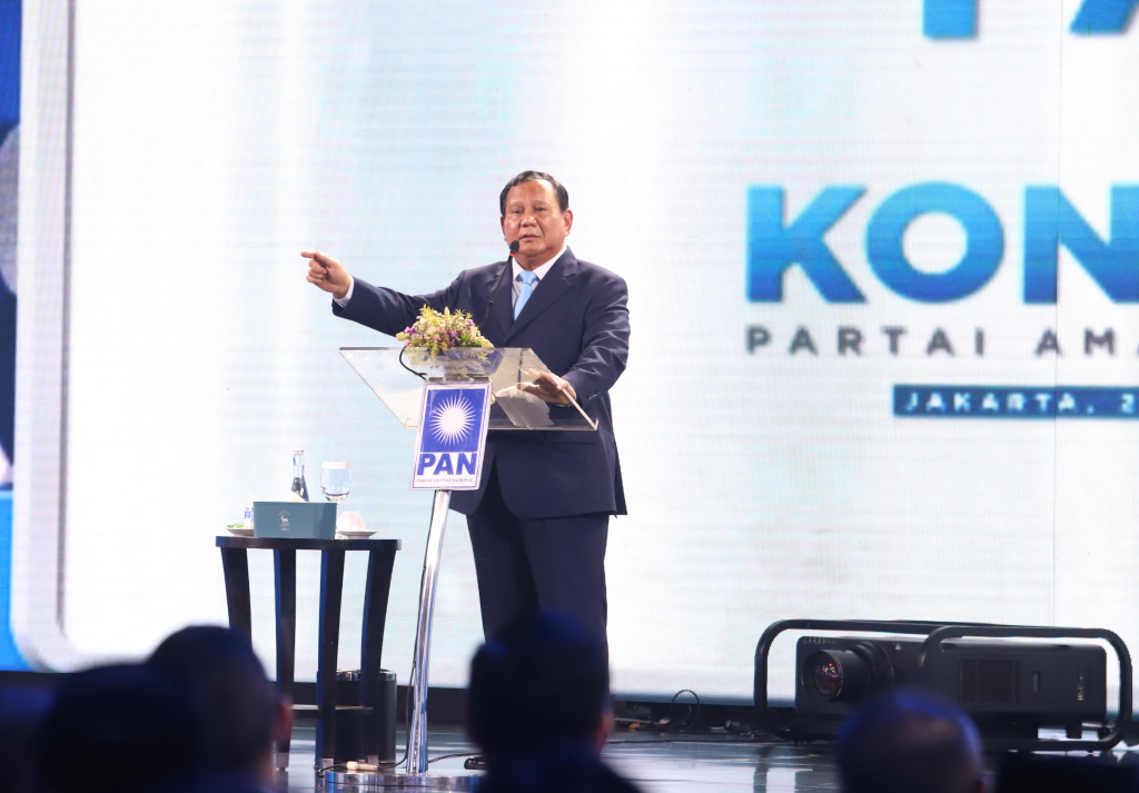 Presiden terpilih Prabowo Subianto menghadiri penutupan Kongres PAN ke-6 di Hotel Kempinski (Ashar/SinPo.id)