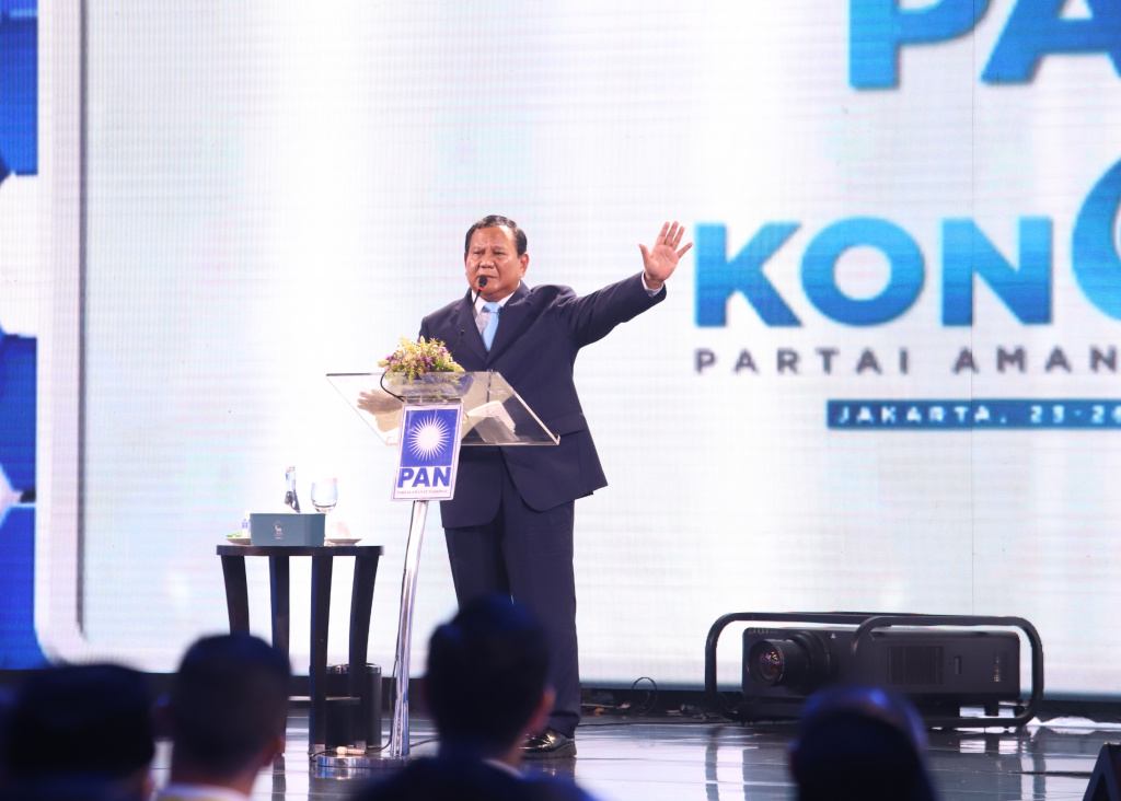 Presiden terpilih Prabowo Subianto menghadiri penutupan Kongres PAN ke-6 di Hotel Kempinski (Ashar/SinPo.id)