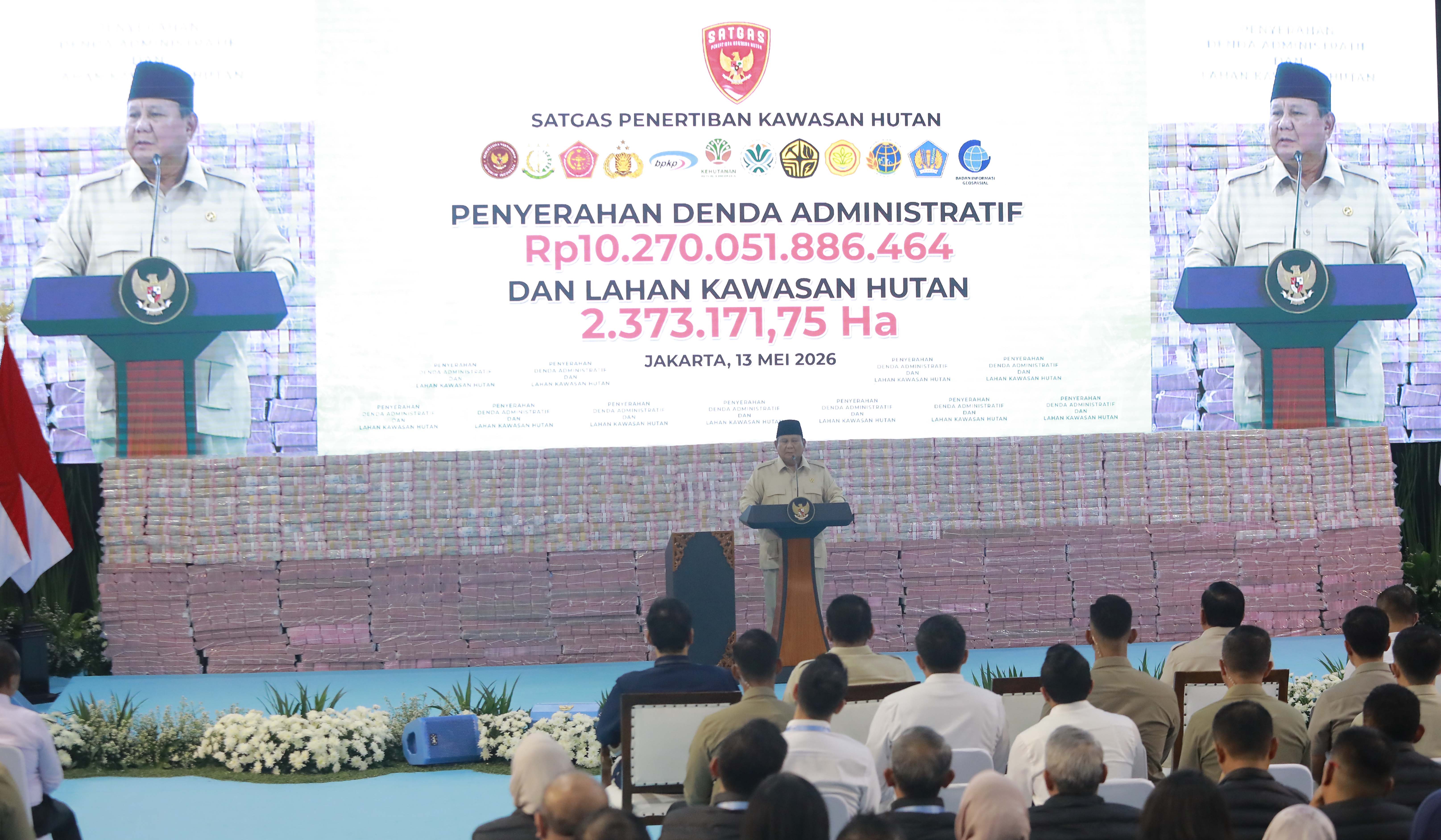 Prabowo hadiri penyerahan uang hasil rampasan ke negara. (Agus Priatna/SinPo.id)