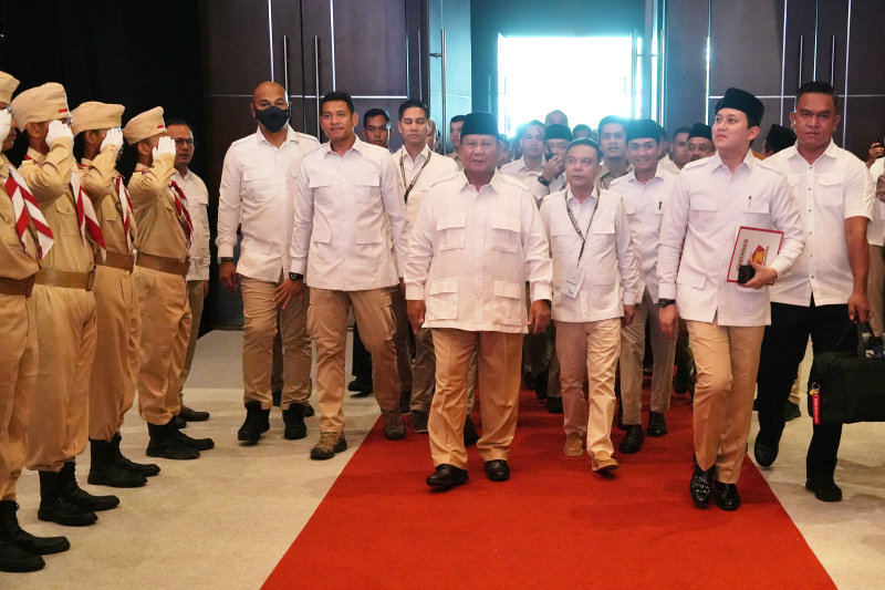 Ketua Umum Partai Gerindra menyampaikan dalam Rakornas Gerindra untuk semua kader menerusy program Presiden Jokowi (Ashar/SinPo.id)