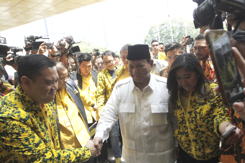 Bacapres Prabowo Subianto memghadiri Rapimnas Partai Golkar (Ashar/SinPo.id)