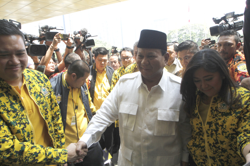 Bacapres Prabowo Subianto memghadiri Rapimnas Partai Golkar (Ashar/SinPo.id)