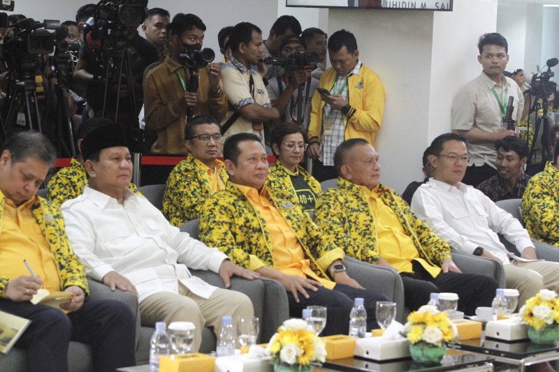 Bacapres Prabowo Subianto memghadiri Rapimnas Partai Golkar (Ashar/SinPo.id)