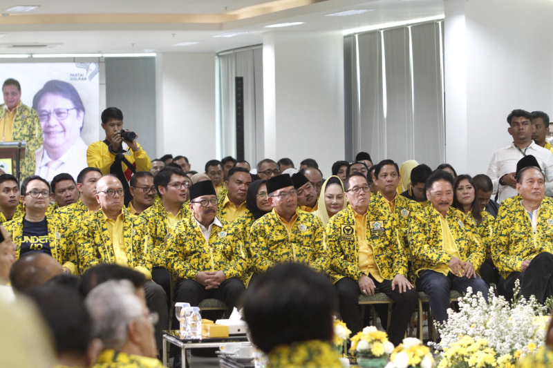 Bacapres Prabowo Subianto memghadiri Rapimnas Partai Golkar (Ashar/SinPo.id)