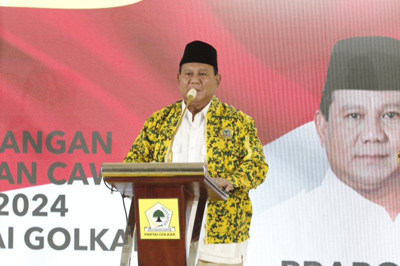 Bacapres Prabowo Subianto memghadiri Rapimnas Partai Golkar (Ashar/SinPo.id)