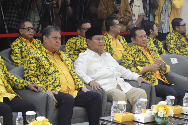 Bacapres Prabowo Subianto memghadiri Rapimnas Partai Golkar (Ashar/SinPo.id)