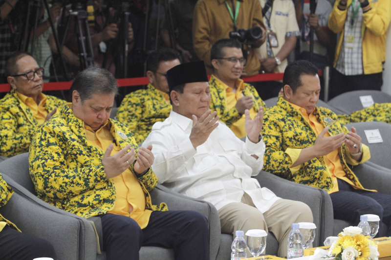 Bacapres Prabowo Subianto memghadiri Rapimnas Partai Golkar (Ashar/SinPo.id)