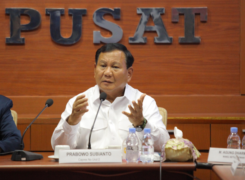 Calon Presiden nomor urut 2 Prabowo Subianto menghadiri undangan PWI Pusat untuk menyampaikan visi dan misinya yakni akan menjamin Kebebasan Pers Indonesia (Ashar/SinPo.id)