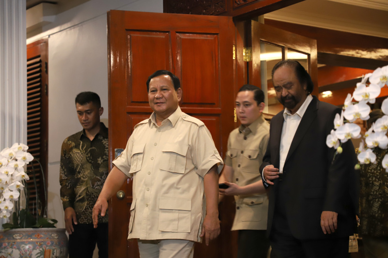 Ketua Umum Gerindra dan juga Presiden terpilih Prabowo Subianto menyambut baik bergabungnya Partai NasDem di Koalisi Indonesia Maju (Ashar/SinPo.id)