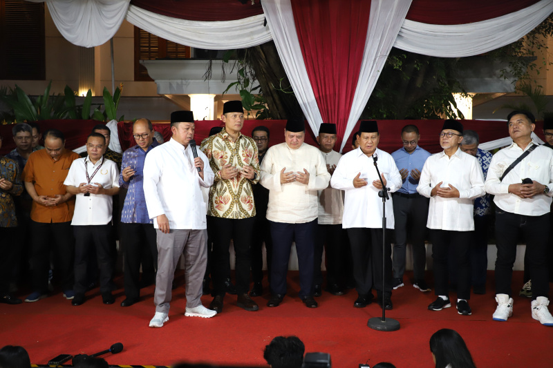Prabowo Subianto sampaikan pidato kemenangan usai pengumuman resmi Pilres 2024 oleh KPU RI (Ashar/SinPo.id)