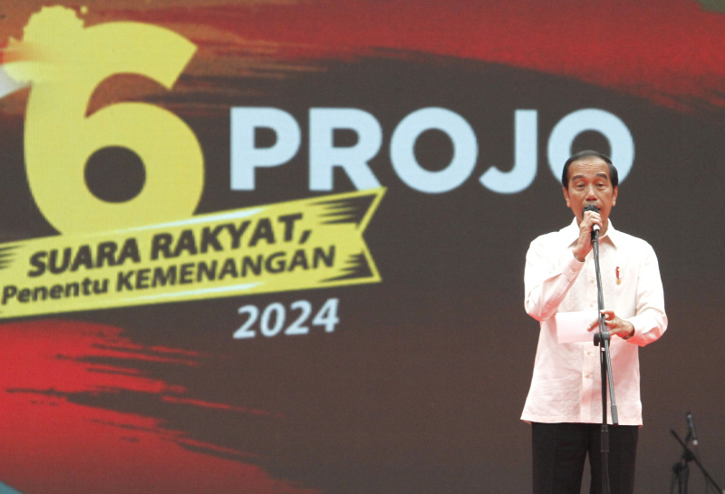 Presiden Jokowi membuka acara Rakernas VI Projo di Arena GBK (Ashar/SinPo.id)