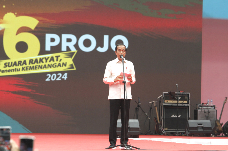 Presiden Jokowi membuka acara Rakernas VI Projo di Arena GBK (Ashar/SinPo.id)