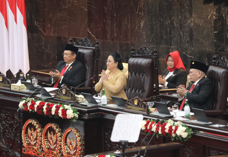 Presiden Jokowi hadir dalam sidang tahunan bersama dan menyampaikan pidato kenegaraan di Gedung Kura-Kura Nusantara (Ashar/SinPo.id)