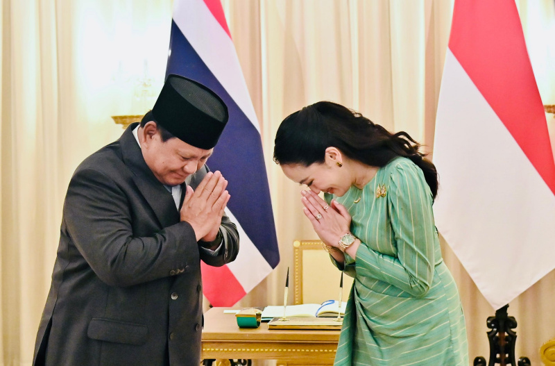 Presiden Prabowo Subianto disambut hangat oleh perdana Menteri Thailand Paetongtarn Shinawatra di Goverment House (Ashar/Foto:Laily-Biro Setpres/SinPo.id)