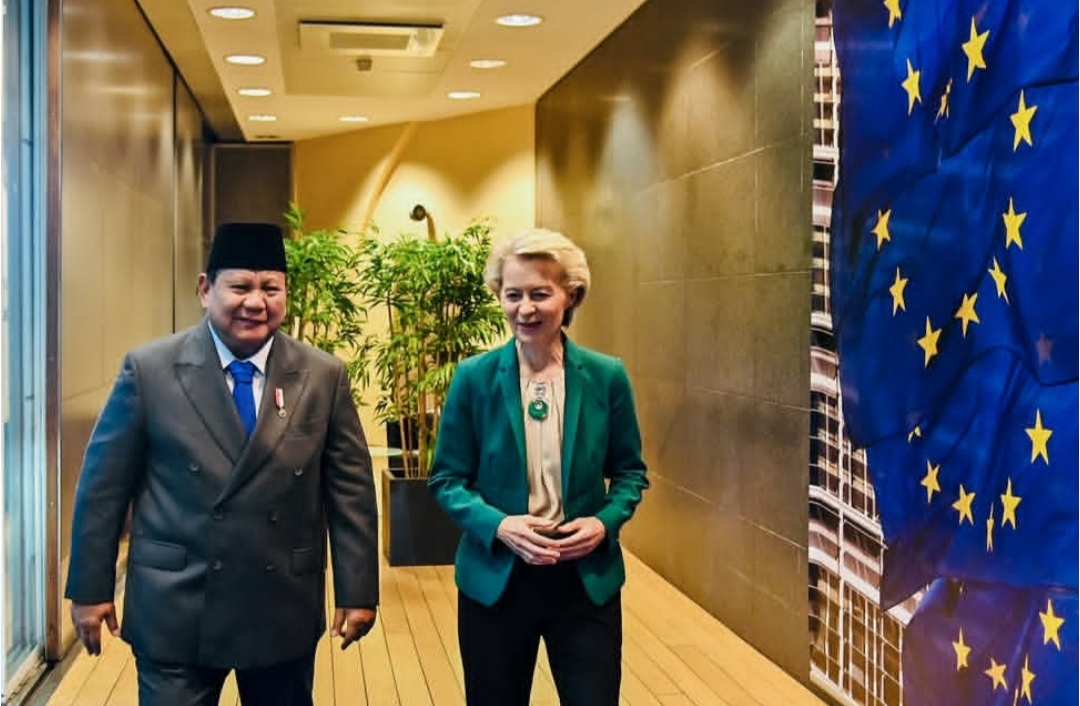 Presiden Prabowo Subianto bertemu Presiden Komisi Eropa Ursula Von Der Leyen di Gedung Kerajaan Belgia Berlaymont membahas geopolitik dan kerja sama kemitraan strategis ekonomi (Ashar/Foto: BiroSetpres/SinPo.id)