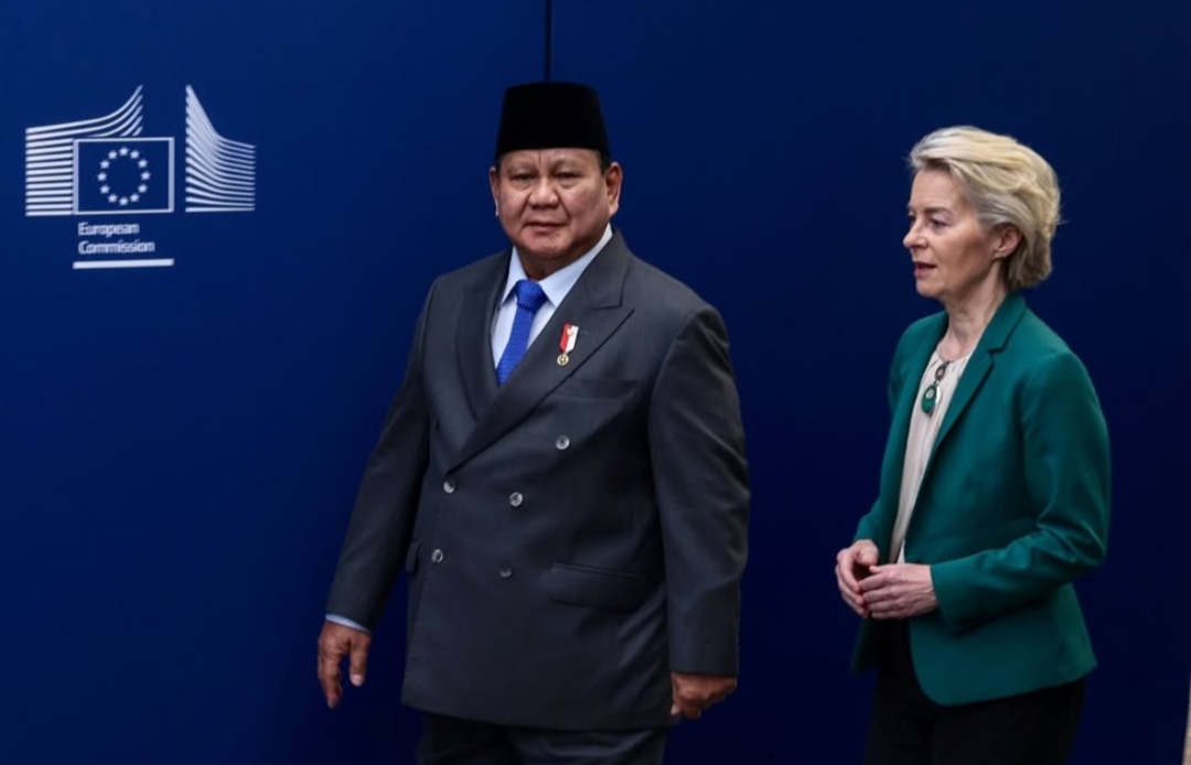 Presiden Prabowo Subianto bertemu Presiden Komisi Eropa Ursula Von Der Leyen di Gedung Kerajaan Belgia Berlaymont membahas geopolitik dan kerja sama kemitraan strategis ekonomi (Ashar/Foto: BiroSetpres/SinPo.id)