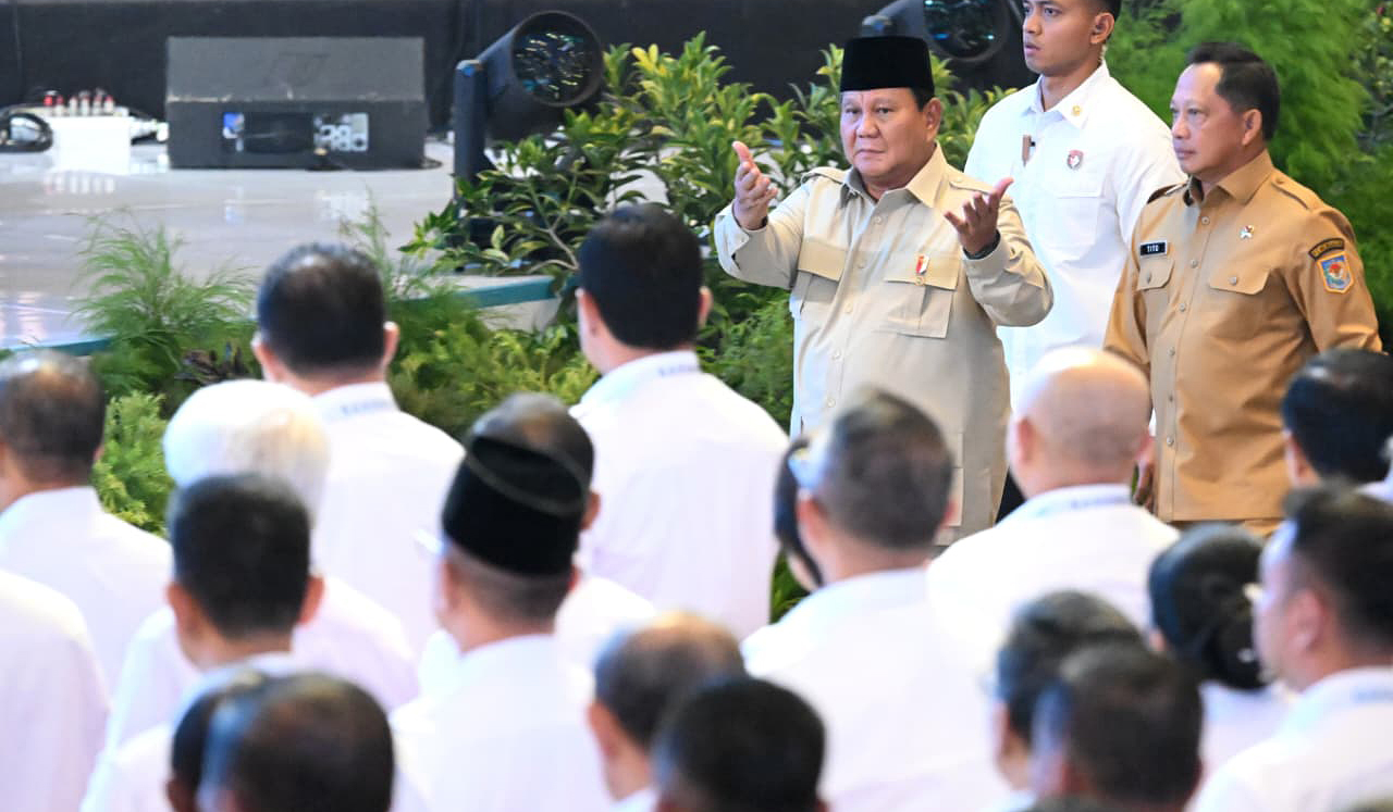 Prabowo buka Rakornas Pemerintah Pusat dan Daerah 2026. (Agus Priatna/SinPo.id/BPMI Setpres)