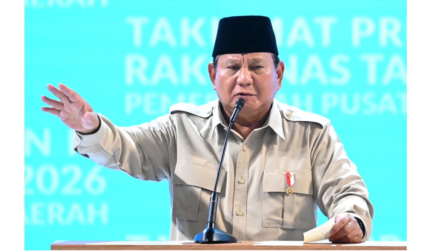 Prabowo buka Rakornas Pemerintah Pusat dan Daerah 2026. (Agus Priatna/SinPo.id/BPMI Setpres)